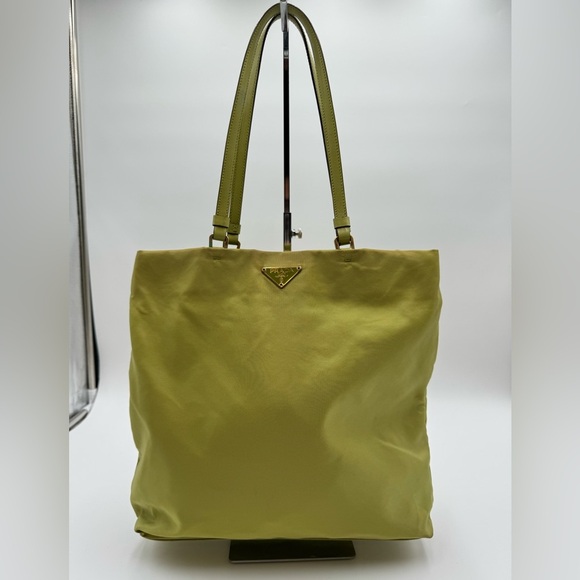Prada - Authentic - Lime Green Canvas / Nylong Shoulder / Tote Bag - Picture 1 of 16